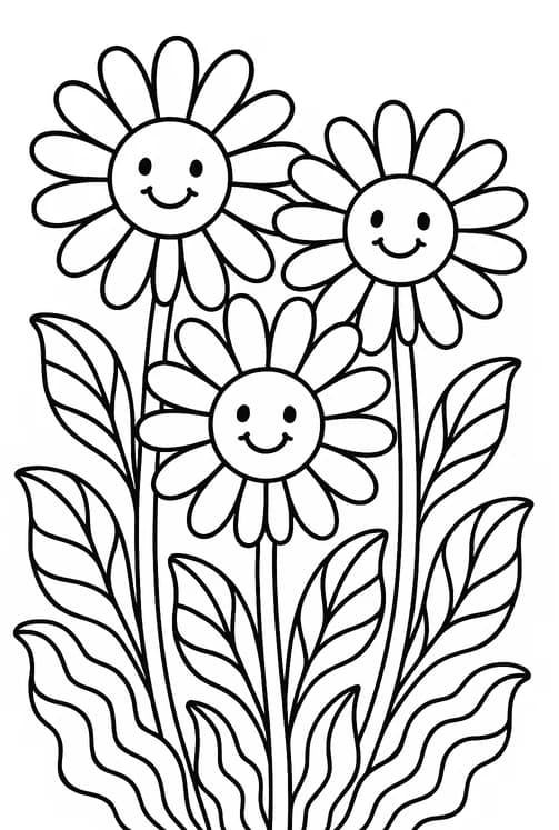 Three Cute chubby cartoon flower