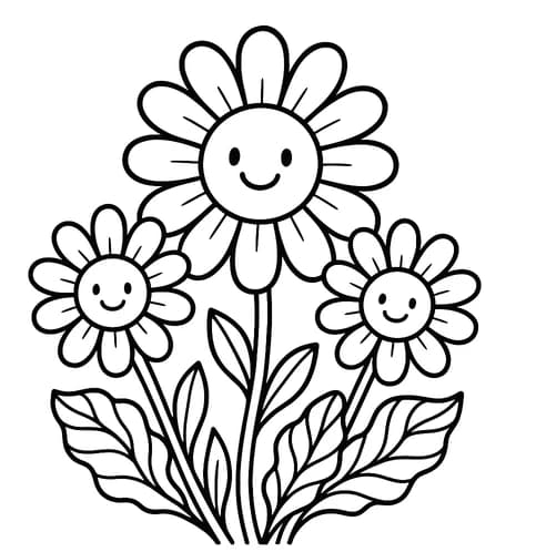 Three Cute chubby cartoon flower